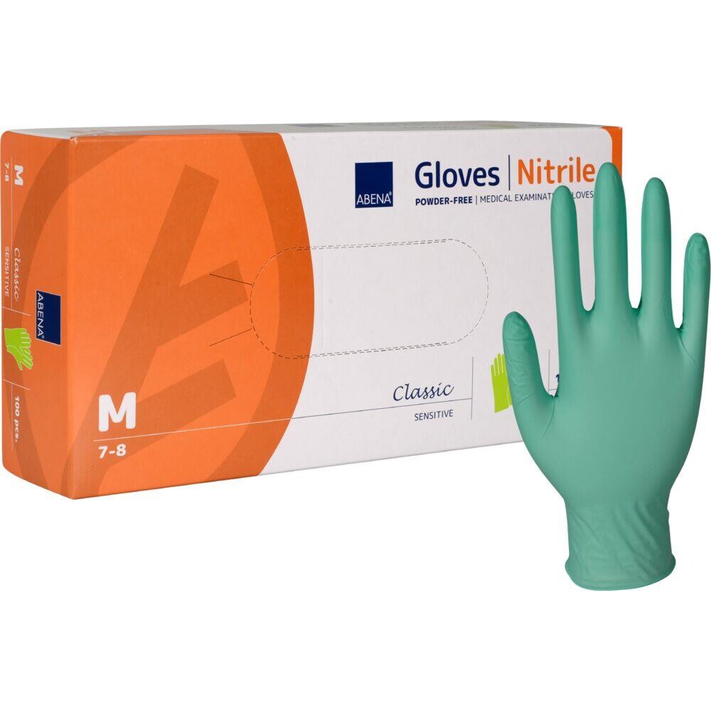 Nitril handsker pudderfri M grøn Abena Classic Sensitive - 100 stk