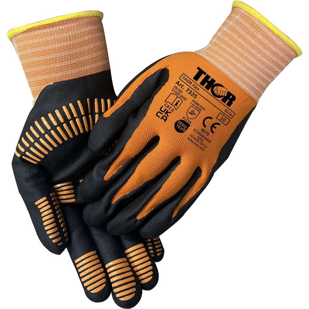 Nitrilhandsker fingerdyppet sort|orange - Thor Flex Grip - Størrelse 7 - 12 par