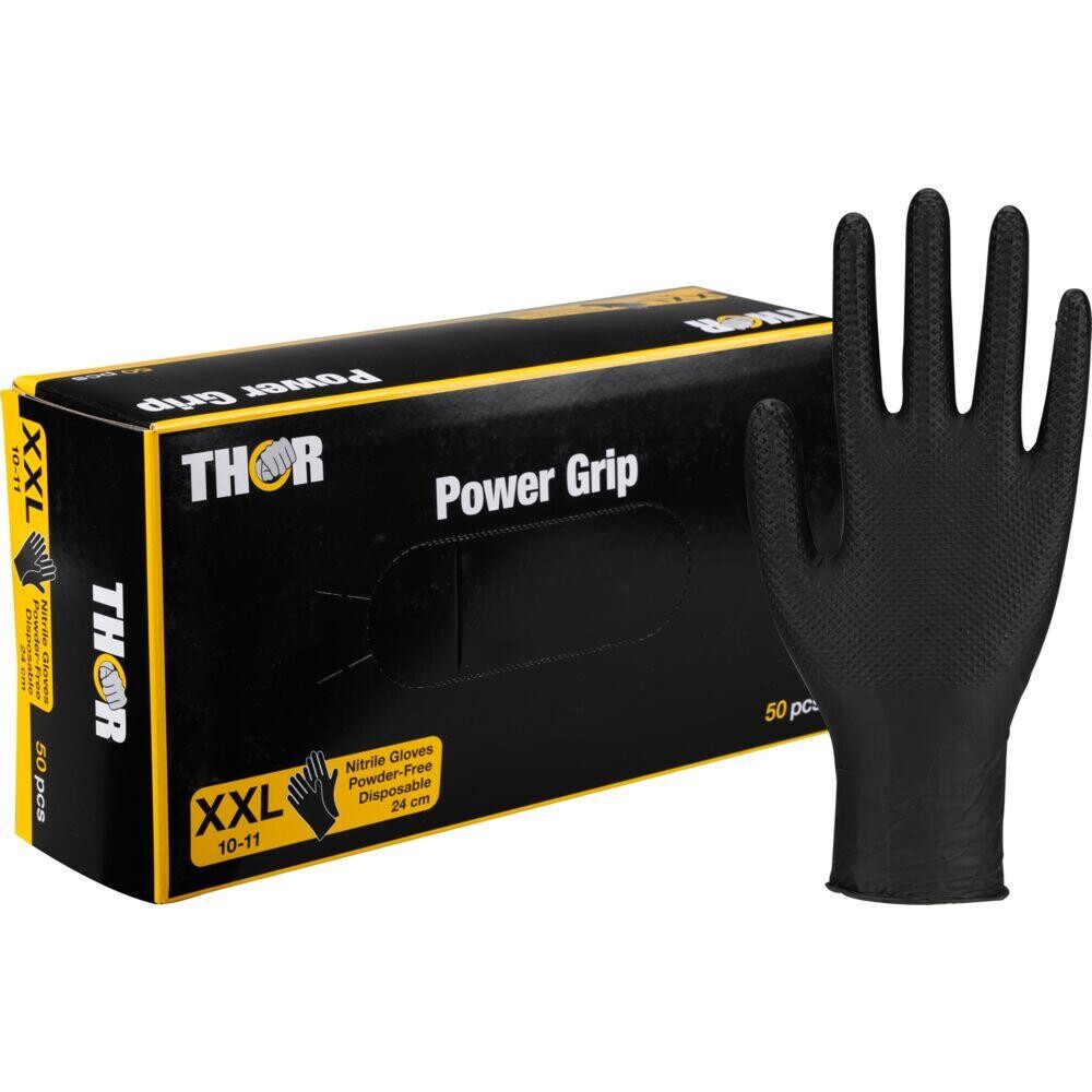Nitrilhandsker THOR Power Grip XXL sort pudderfri - 500 stk