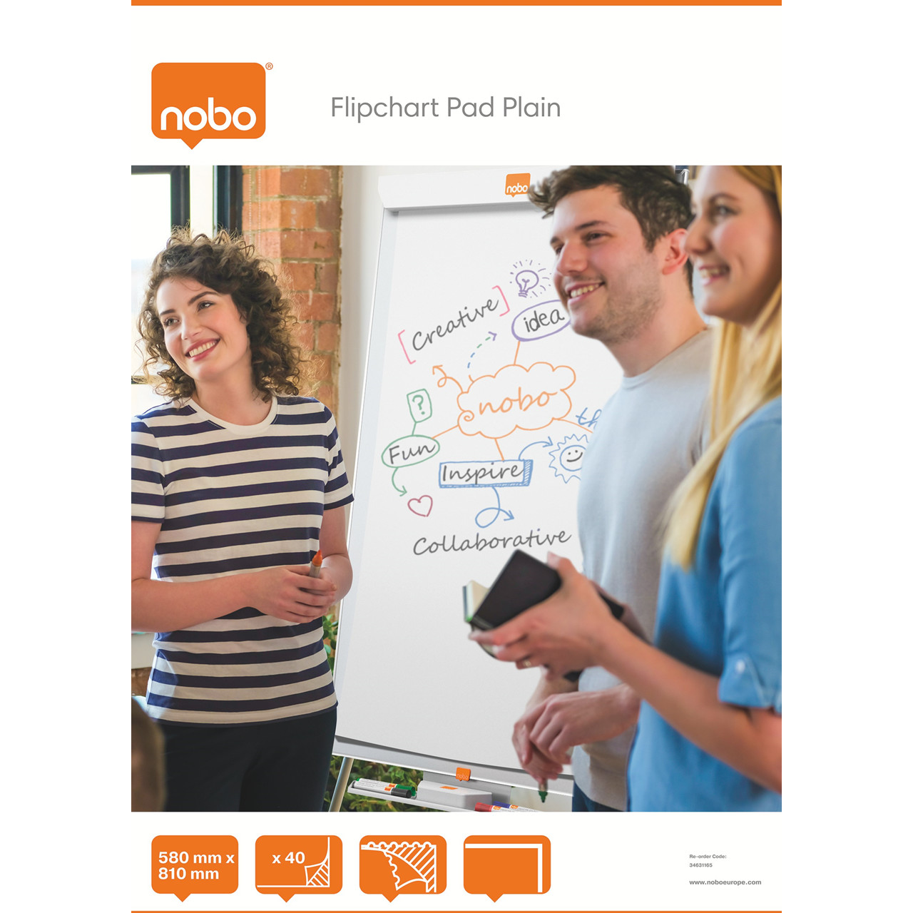Flipover papir blok Nobo 58x80cm ulinieret 40 ark