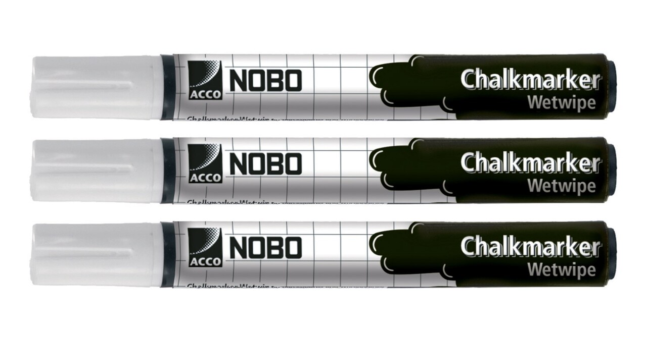 Nobo WB Marker Charlkmarker til glastavle rund hvid - 3 stk