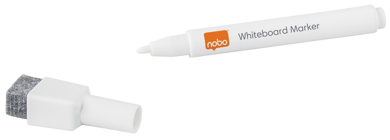 Nobo WB Marker m/magnetisk hætte rund 2mm hvid - 6 stk