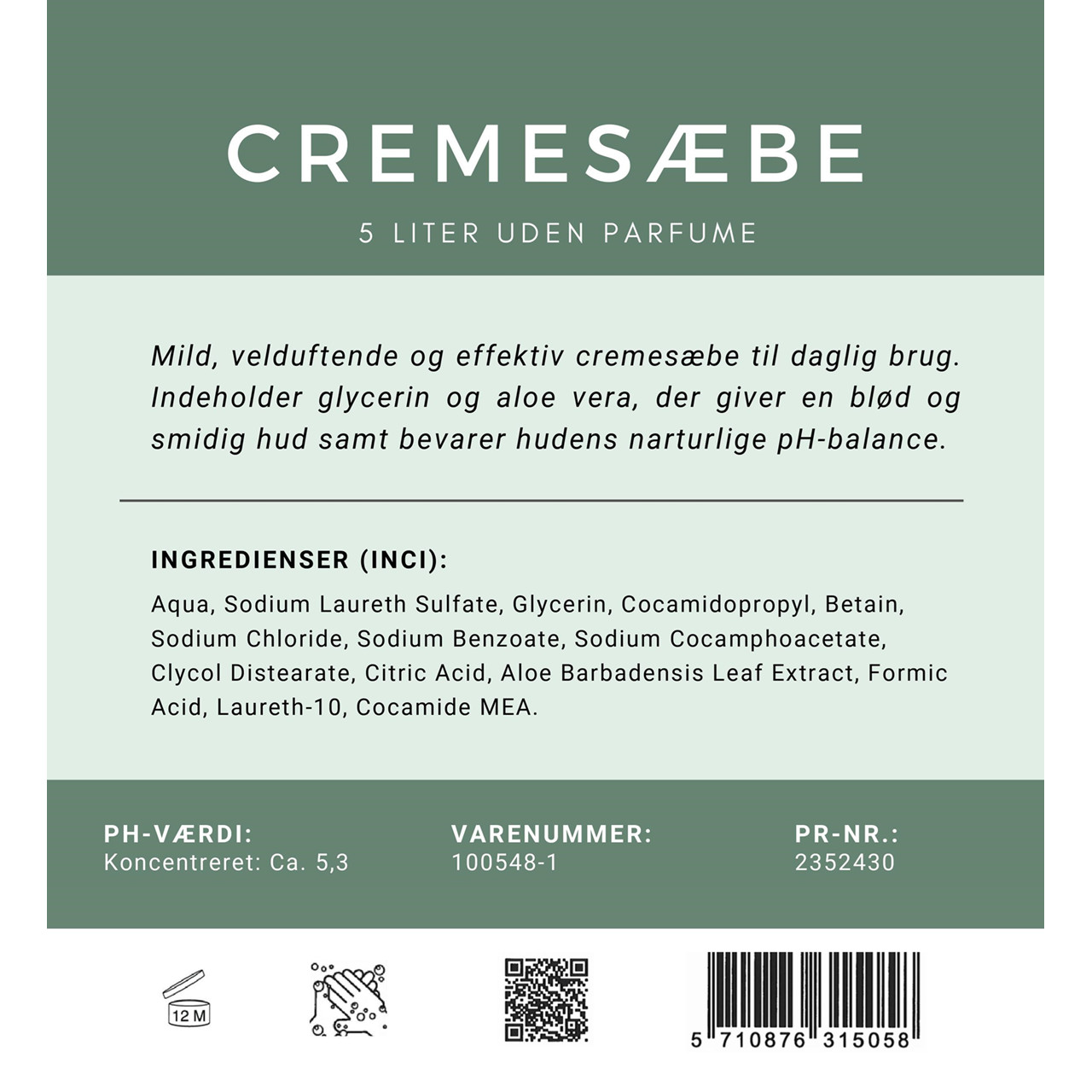 Cremesæbe - Svanemærket med parfume uden parabener - 5L