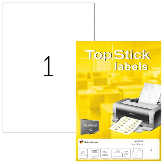 Etiketter A4 - TopStick 210x297 mm - 100 ark