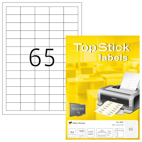 Etiketter - Print selv - TopStick - 38,1 x 21,2 mm - 100 ark - 6500 labels
