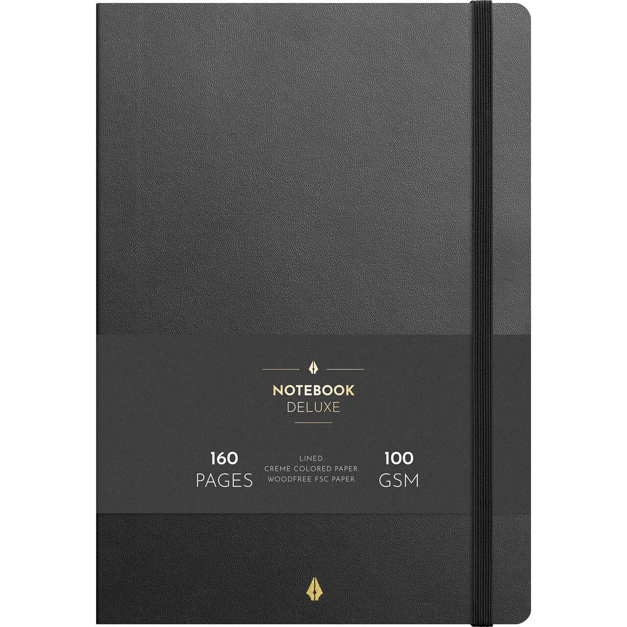 Notesbog - Notebook Deluxe - B5 - Sort - 5 stk