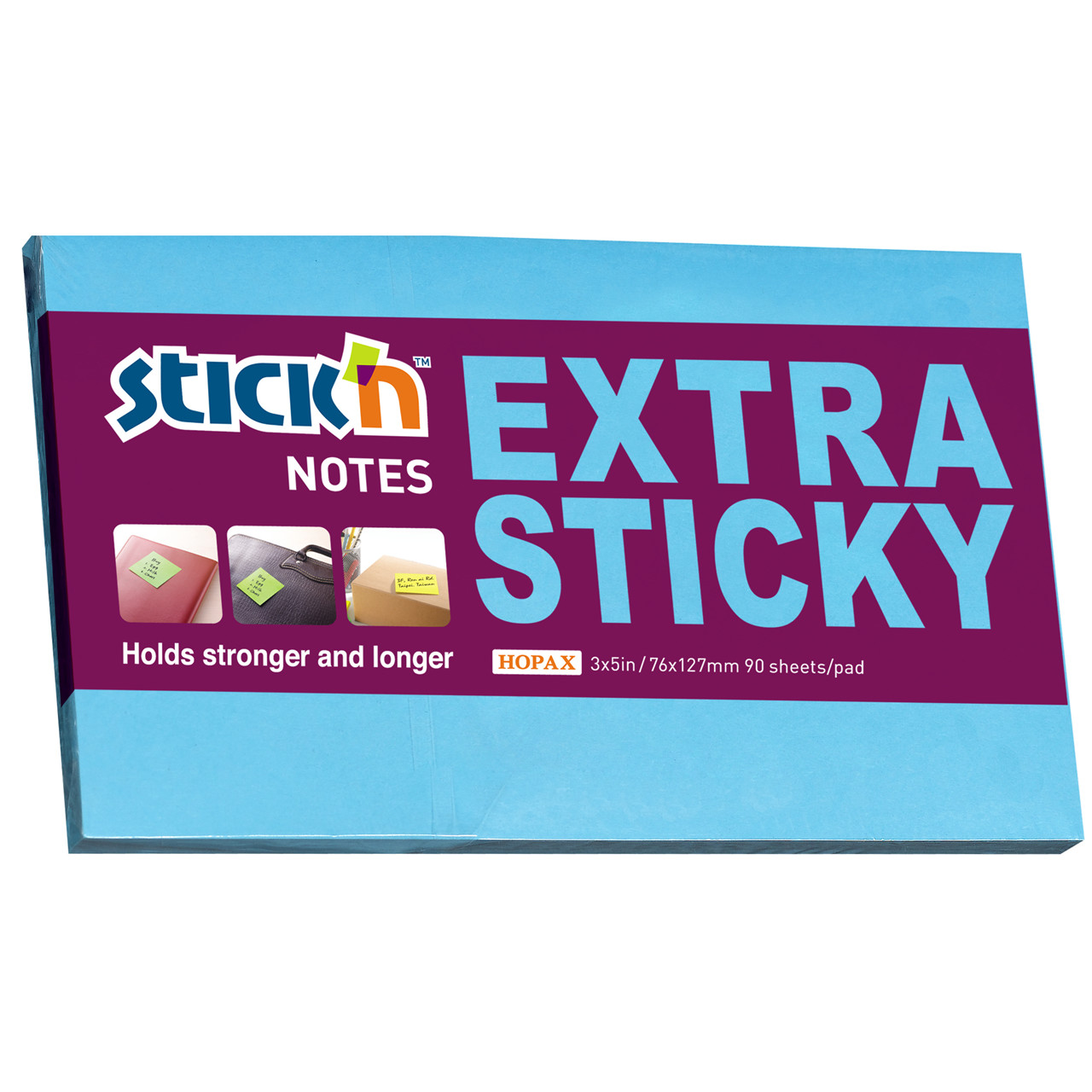 Notes Stick'N Extra Sticky blå 76x127mm - 6 blokke á 90 blade