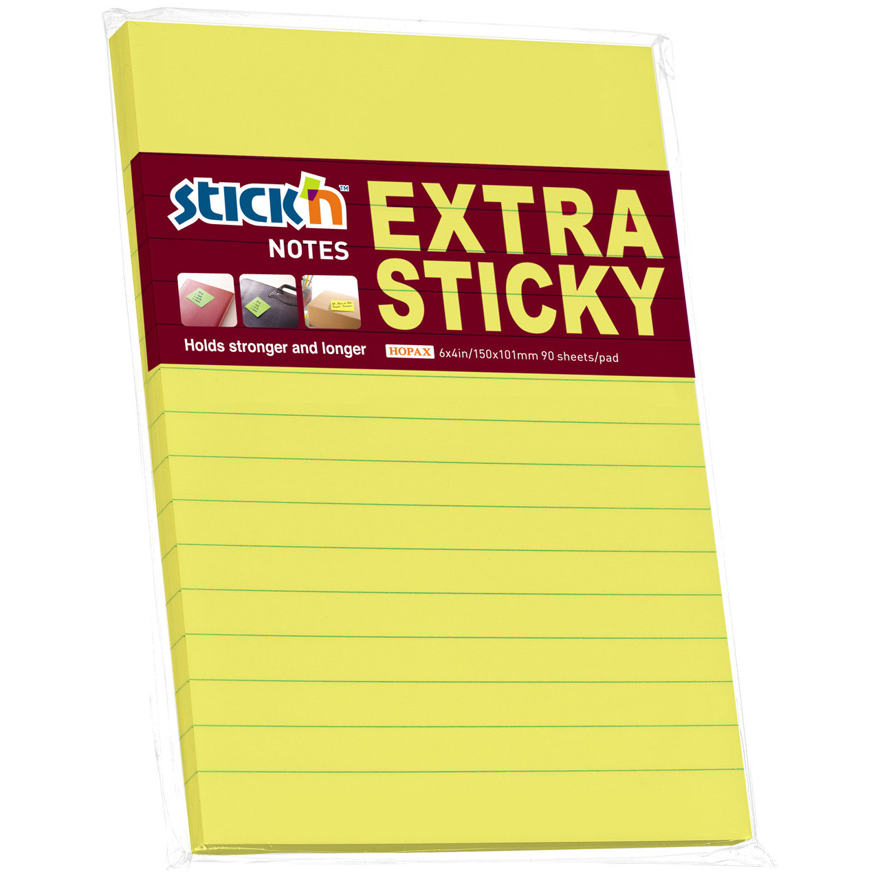 Notes - Stick'N Extra Sticky - 150x101 mm Linjer - Gul - 6 blokke