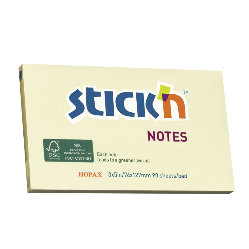 Notes Stick'N gul 76x127mm - 12 blokke á 90 blade