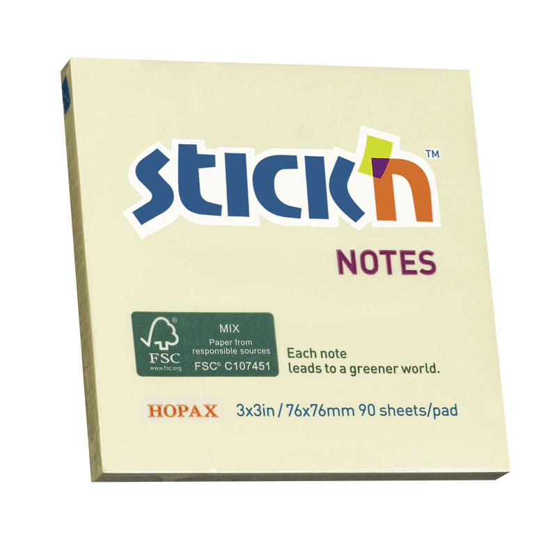Notes Stick'N gul 76x76mm - 12 blokke á 90 blade
