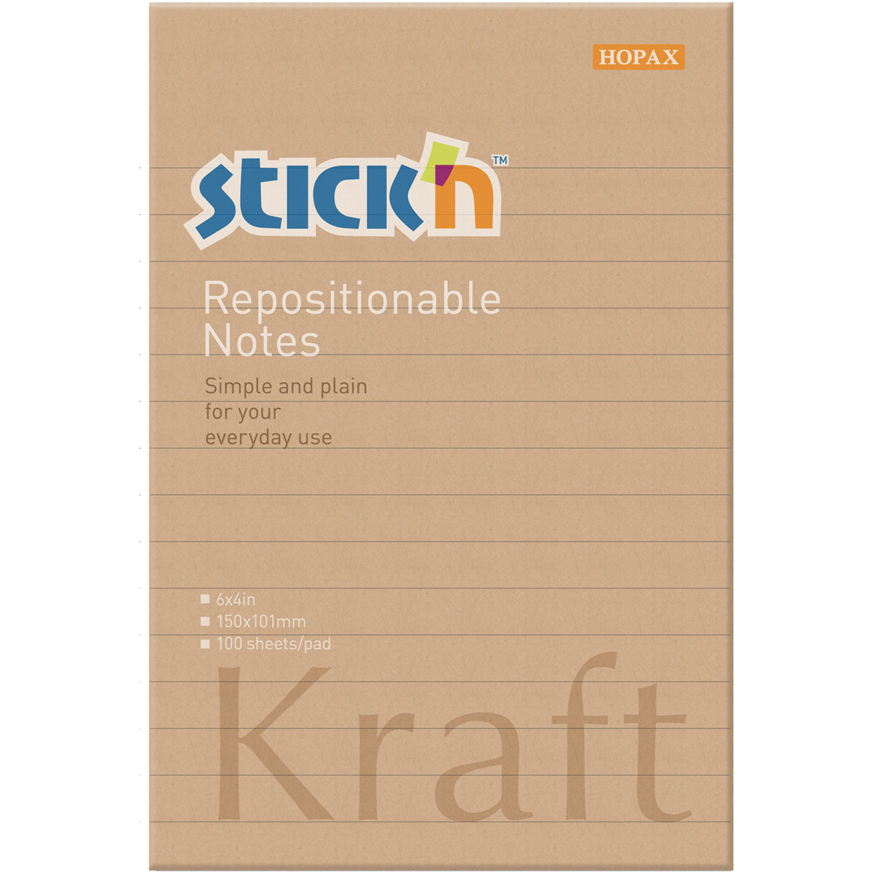 Notes Stick'N Kraftblock brun 150x101mm med linier genbrug - 6 blokke á 100 blade