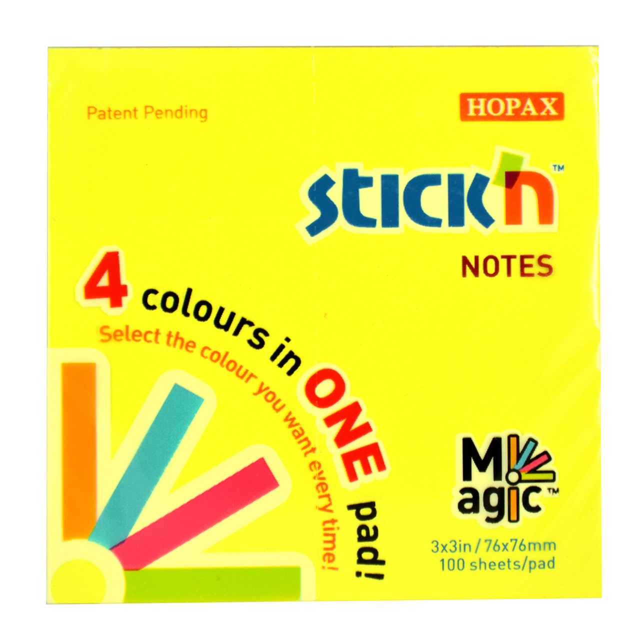 Notes Stick'N Magic Neon 76x76mm 4 farver - 12 blokke á 100 blade