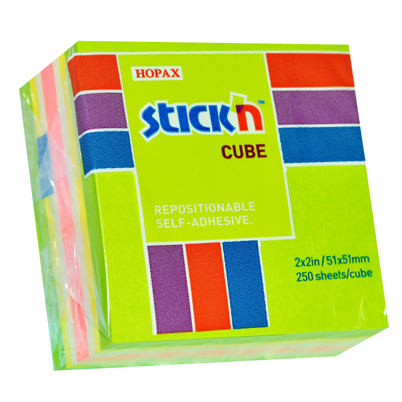 Notes Stick'N Mini Cube grøn/neon pastel 51x51mm - 12 blokke á 250 blade