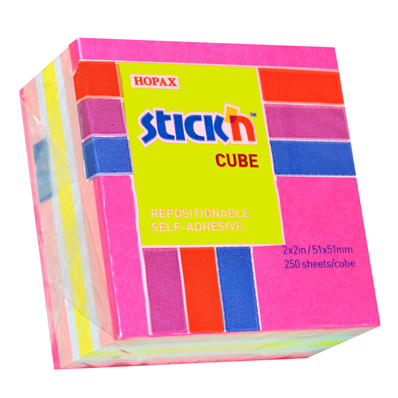 Notes Stick'N Mini Cube rosa/neon pastel 51x51mm - 12 blokke á 250 blade