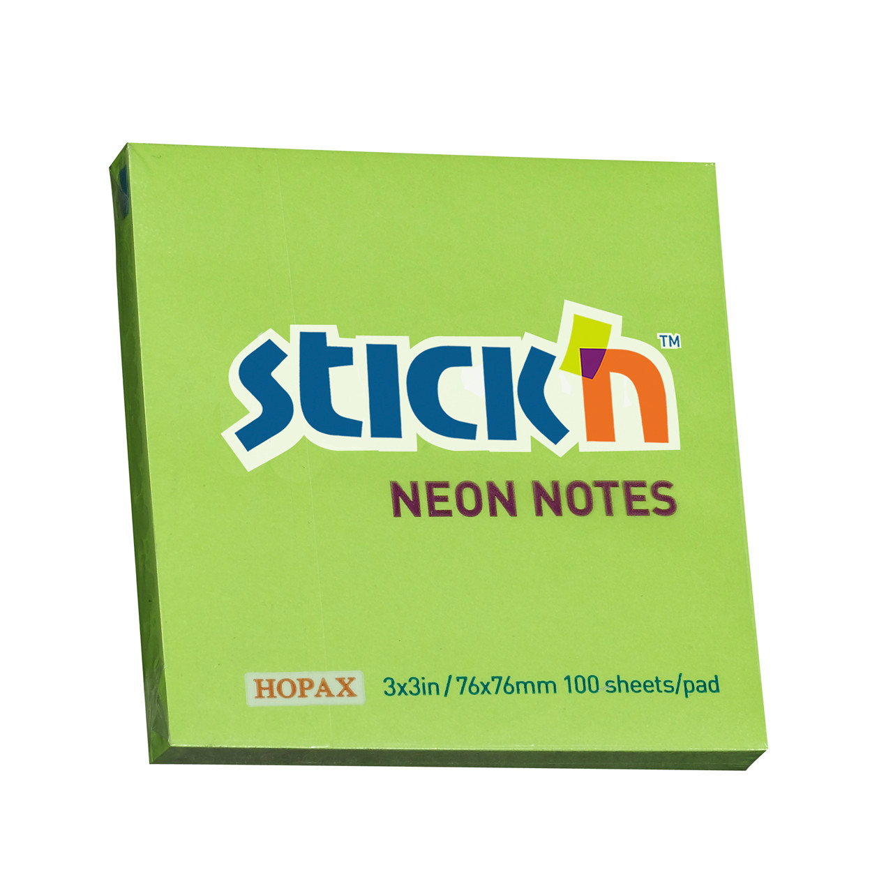 Notes Stick'N NEON grøn 76x76mm - 12 blokke á 100 blade