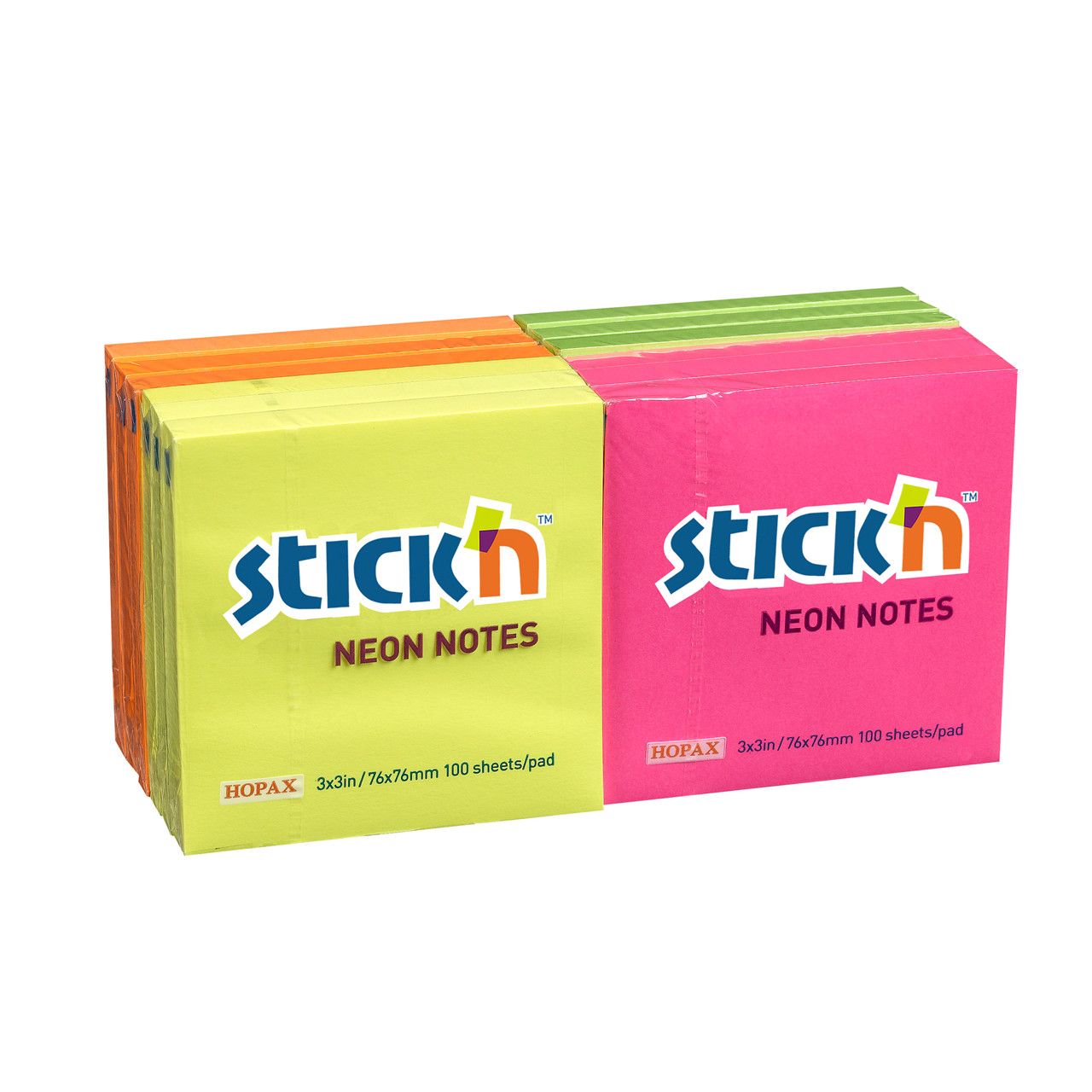 Notes Stick'N Neon, 76x76mm - 12 blokke á 100 blade