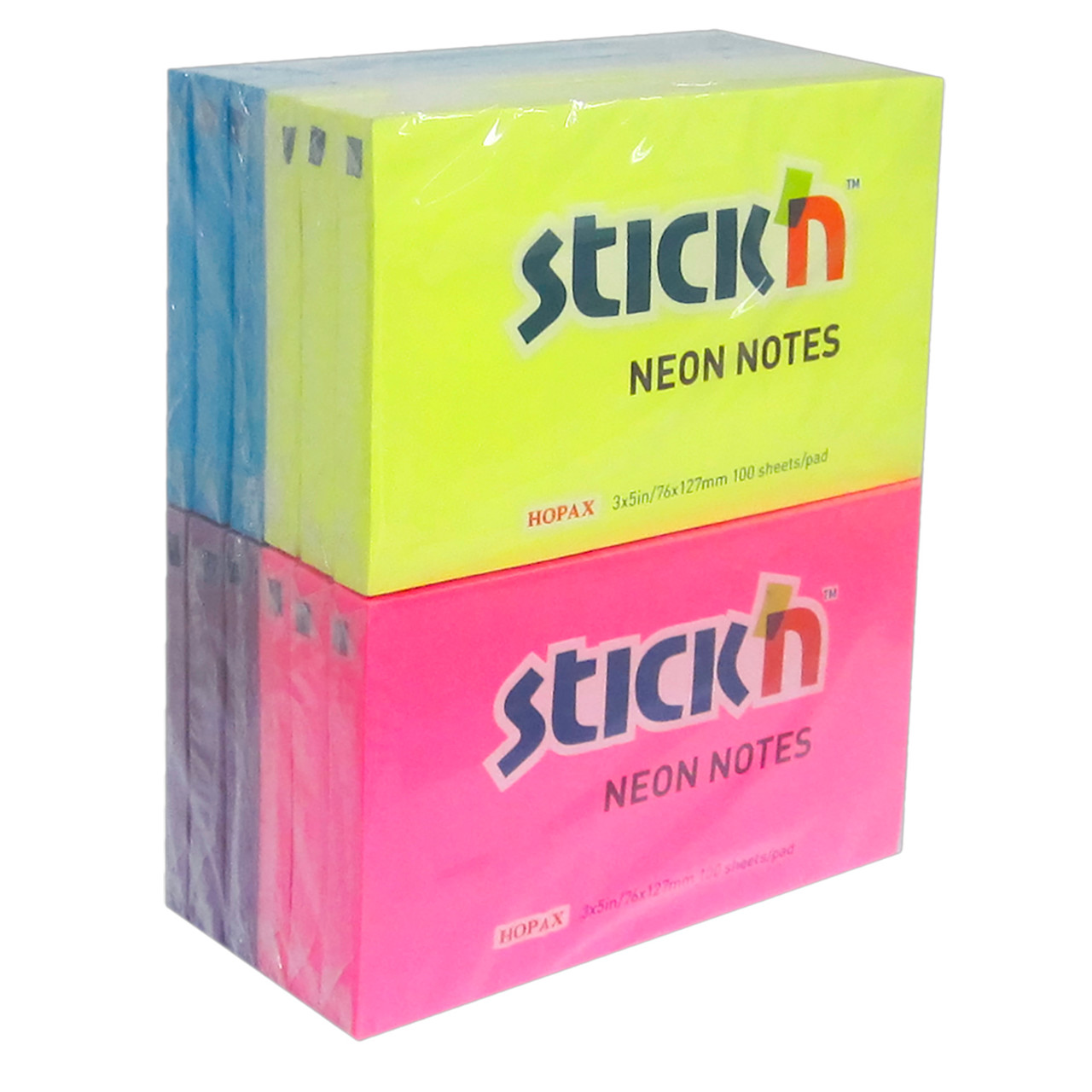 Notesblokke - Stick'N Neon 76x127mm 12x100 blade - Gul/Blå/Magenta/Lilla