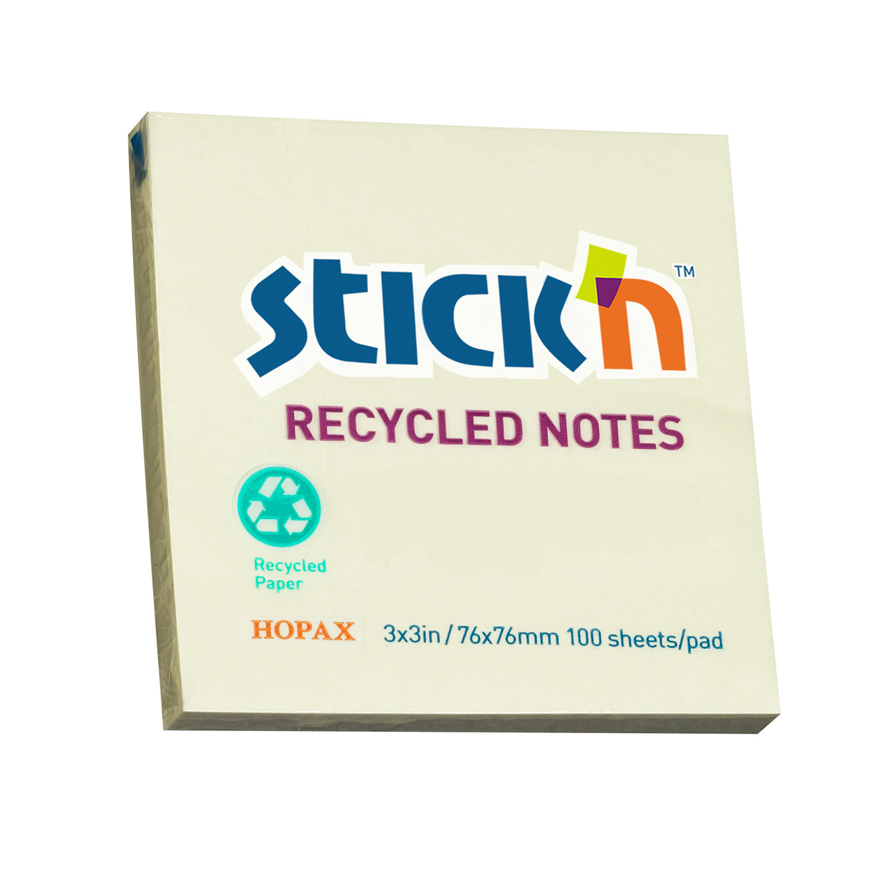 Stick'N notes Recycled gul 76x76mm - 12 blokke á 100 blade