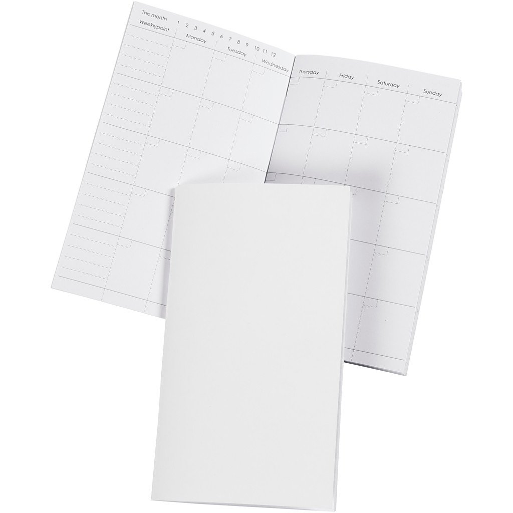 Notesbog, str. 9,5x16,6 cm, 100 g, hvid, evighedskalender, 1stk., 34 sider