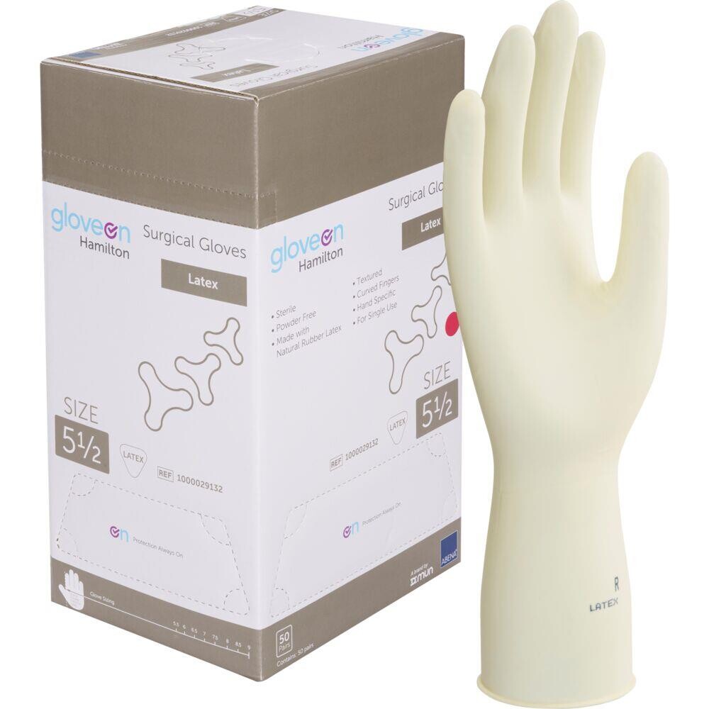 Operationshandske, Gloveon Hamilton, 5,5, nature, latex, pudderfri - 200 par