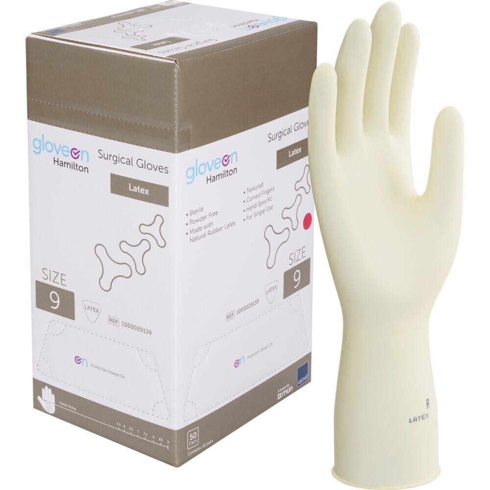 Operationshandske, Gloveon Hamilton, 9, nature, latex, pudderfri - 50 par