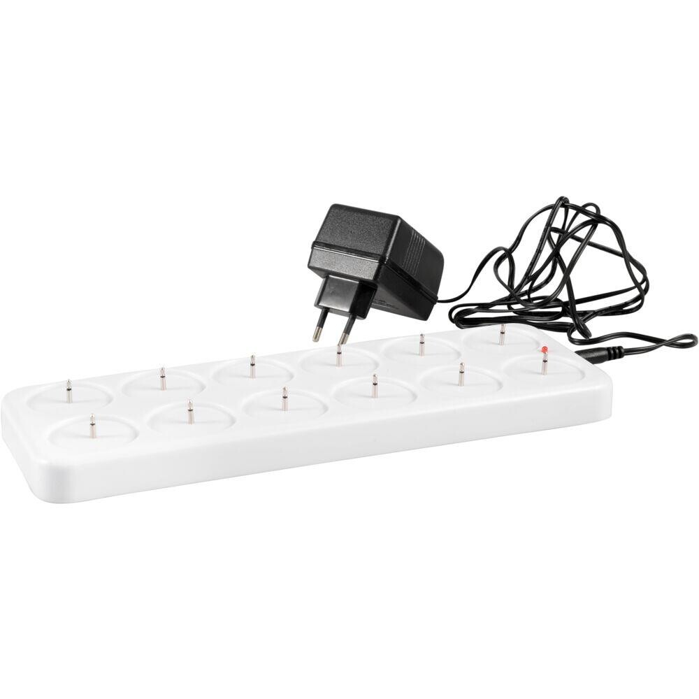LED Oplader - Ladestation til 12 LED Fyrfadslys - Hvid
