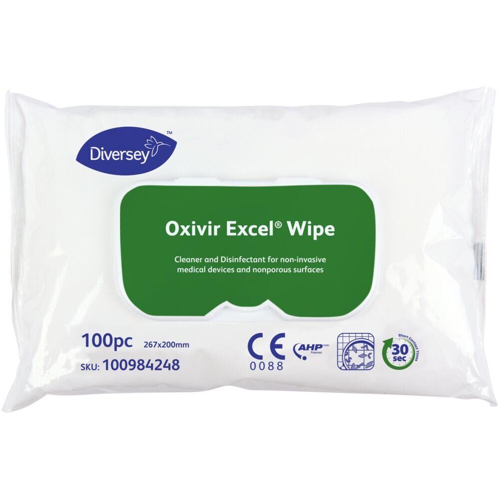 Overfladedesinfektion, Diversey Oxivir Excel Acti, 26,7x20cm, med Hydrogenperoxide - 1200 stk