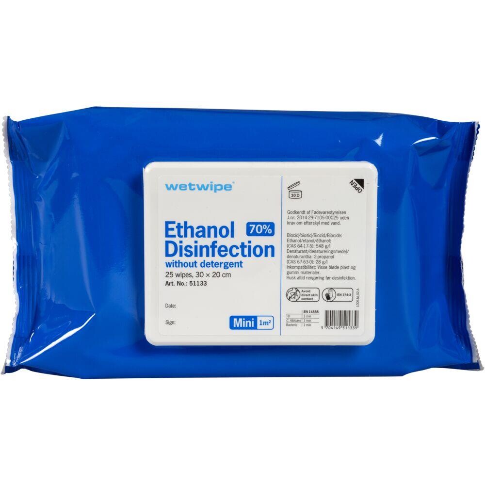 Overfladedesinfektion - Wet Wipe Mini - 70% Ethanol - 30x20 cm - 25 stk