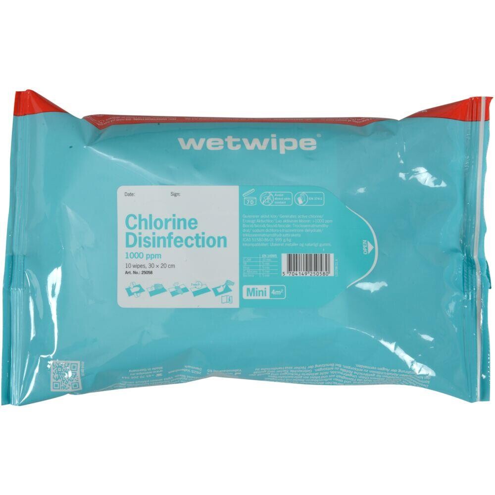Overfladedesinfektion - Wet Wipe - 30x20cm - 2000 ppm - Aktiv Klor - 10 stk - 20 pakker