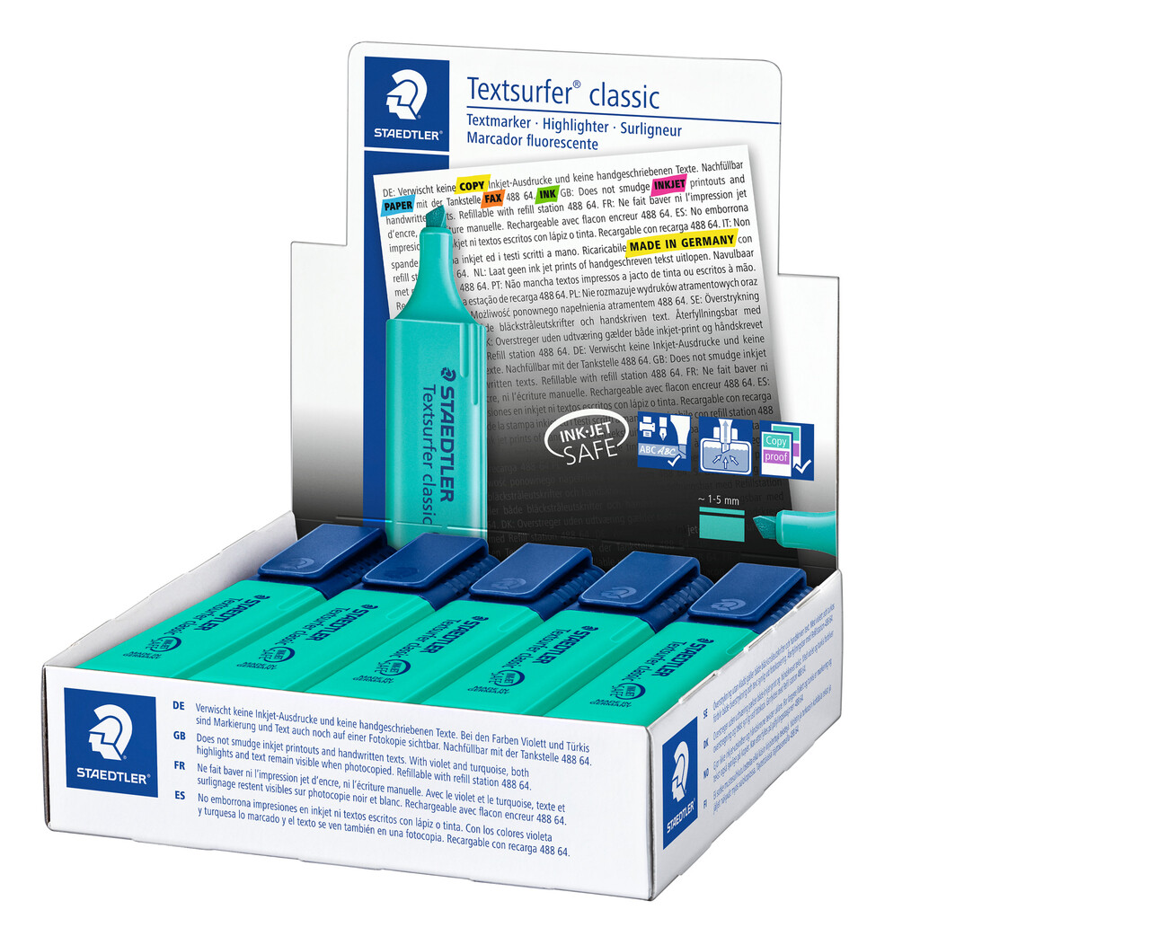 Overstregningstuscher Staedtler 364 turkis Textsurfer Classic inkjet - 10 stk