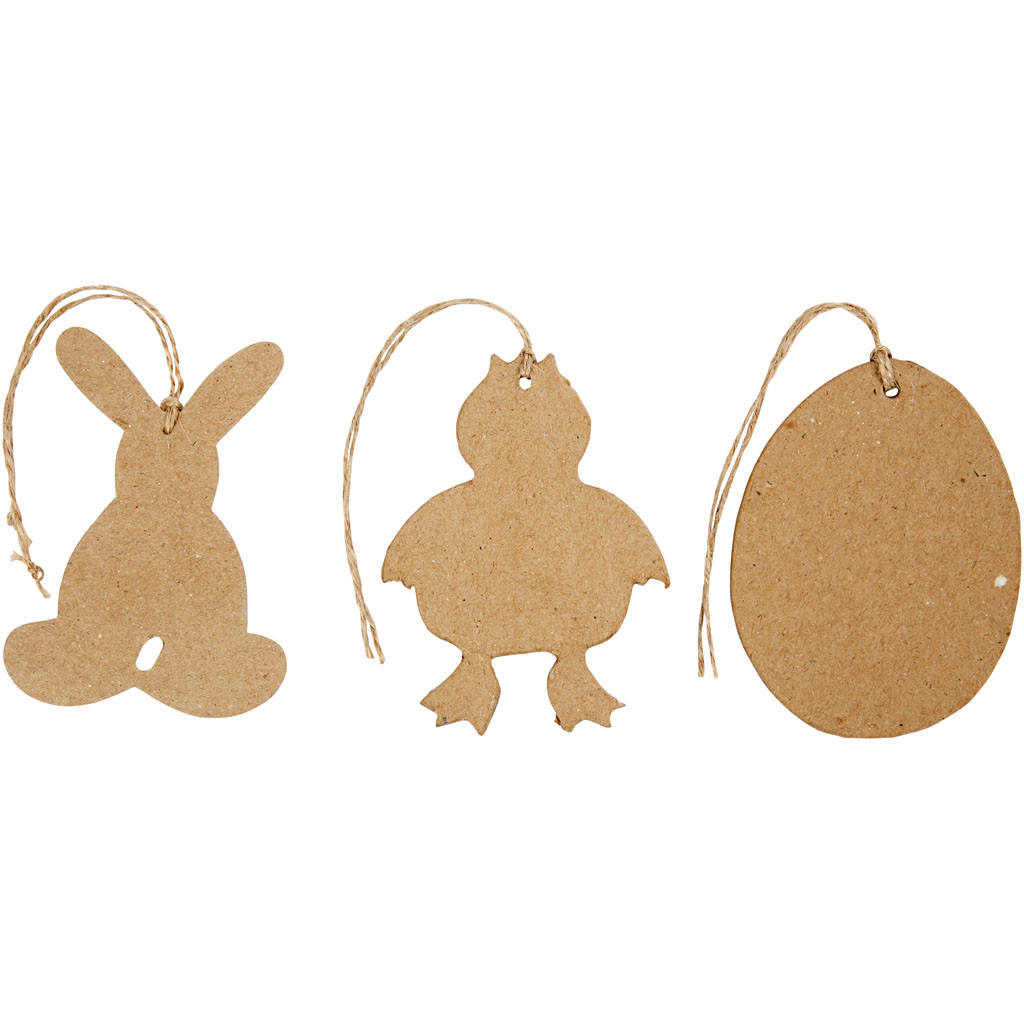 Påskeophæng - hare/kylling/æg - 10 cm - 6 stk.