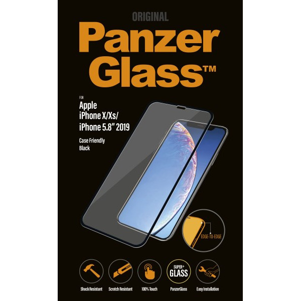 Skærmbeskyttelse - PanzerGlass iPhone X/Xs/XI (Curved Edges, Case Friendly) - Sort