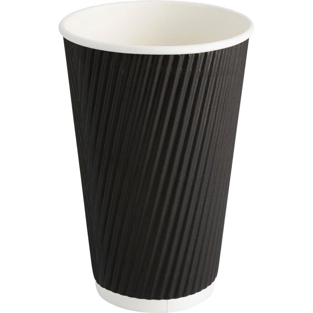 Pap krus 13,4cm, Ø9cm, 48 cl, sort, PE/pap, 16 oz, Ripple Wall - 500 stk
