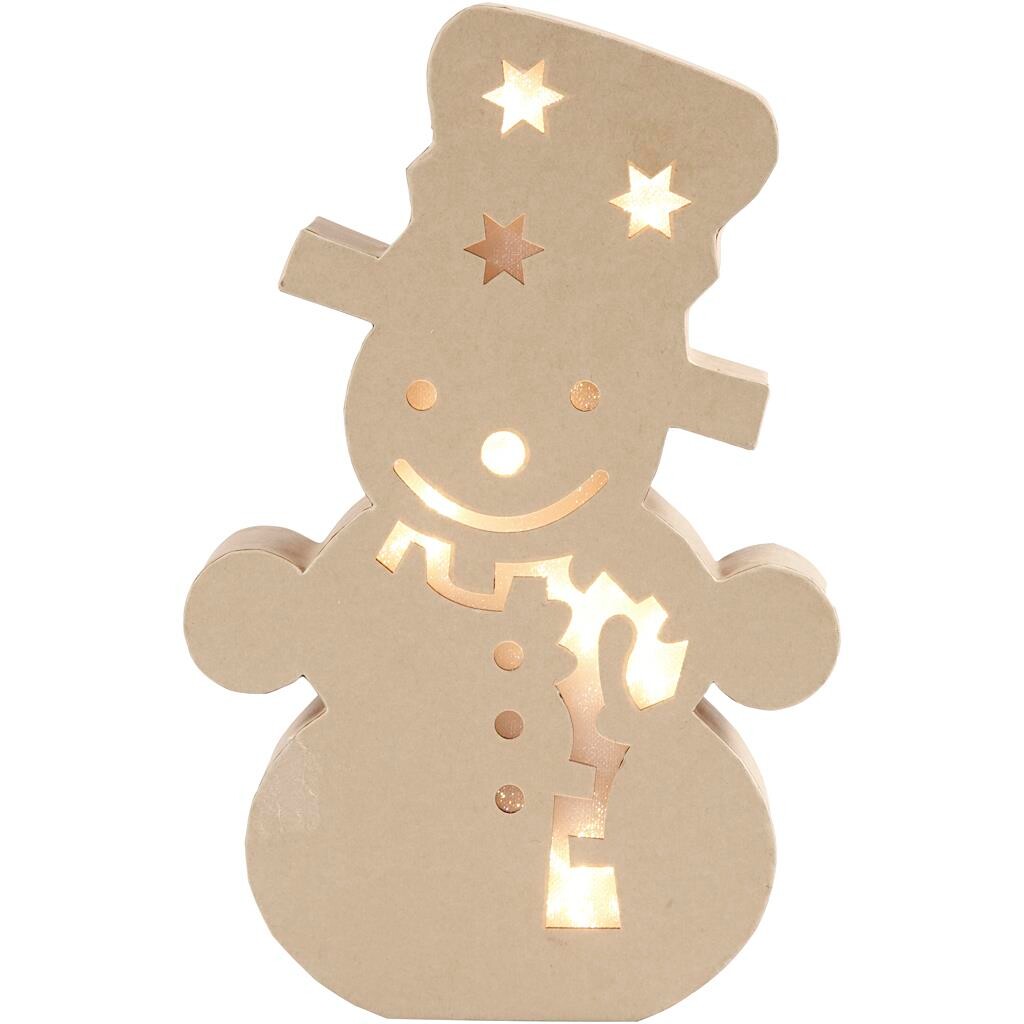 Papfigur med indbygget lys, snemand, H: 27 cm, B: 17,5 cm, 1stk., dybde 4 cm
