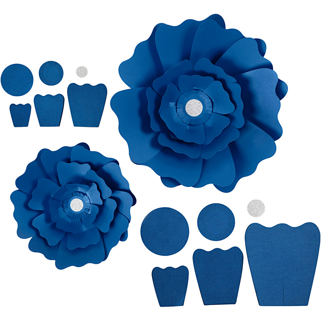 Papirblomster, blå, diam. 15+25 cm, 230 g, 2stk.