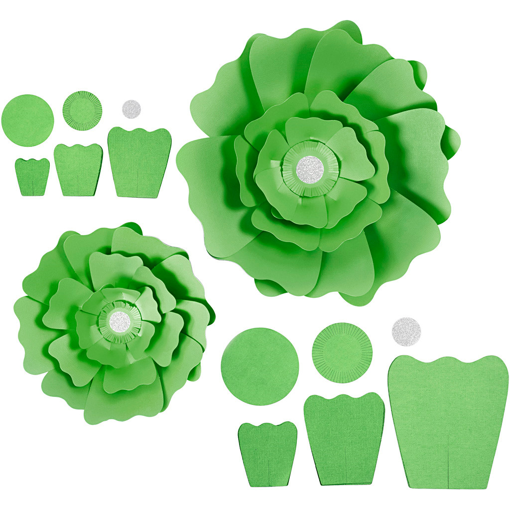 Papirblomster, grøn, diam. 15+25 cm, 230 g, 2stk.