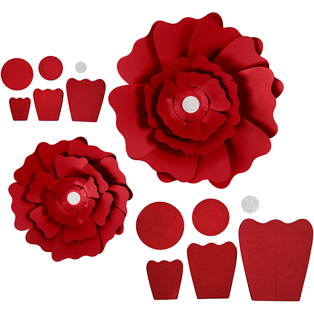 Papirblomster, rød, diam. 15+25 cm, 230 g, 2stk.