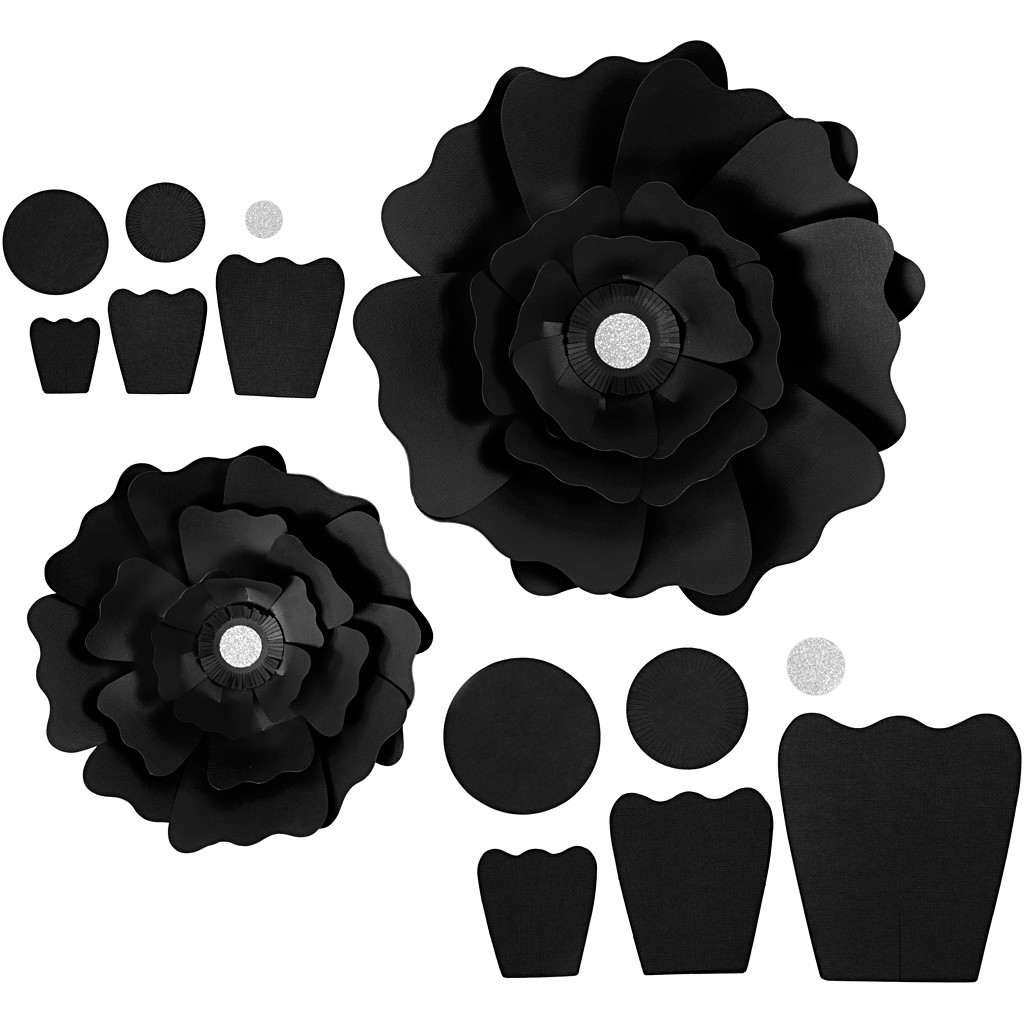 Papirblomster sort diam. 15+25 cm 230 g - 2 stk