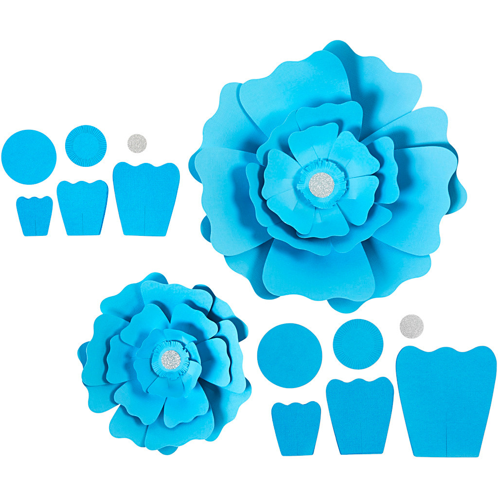 Papirblomster, turkis, diam. 15+25 cm, 230 g, 2stk.