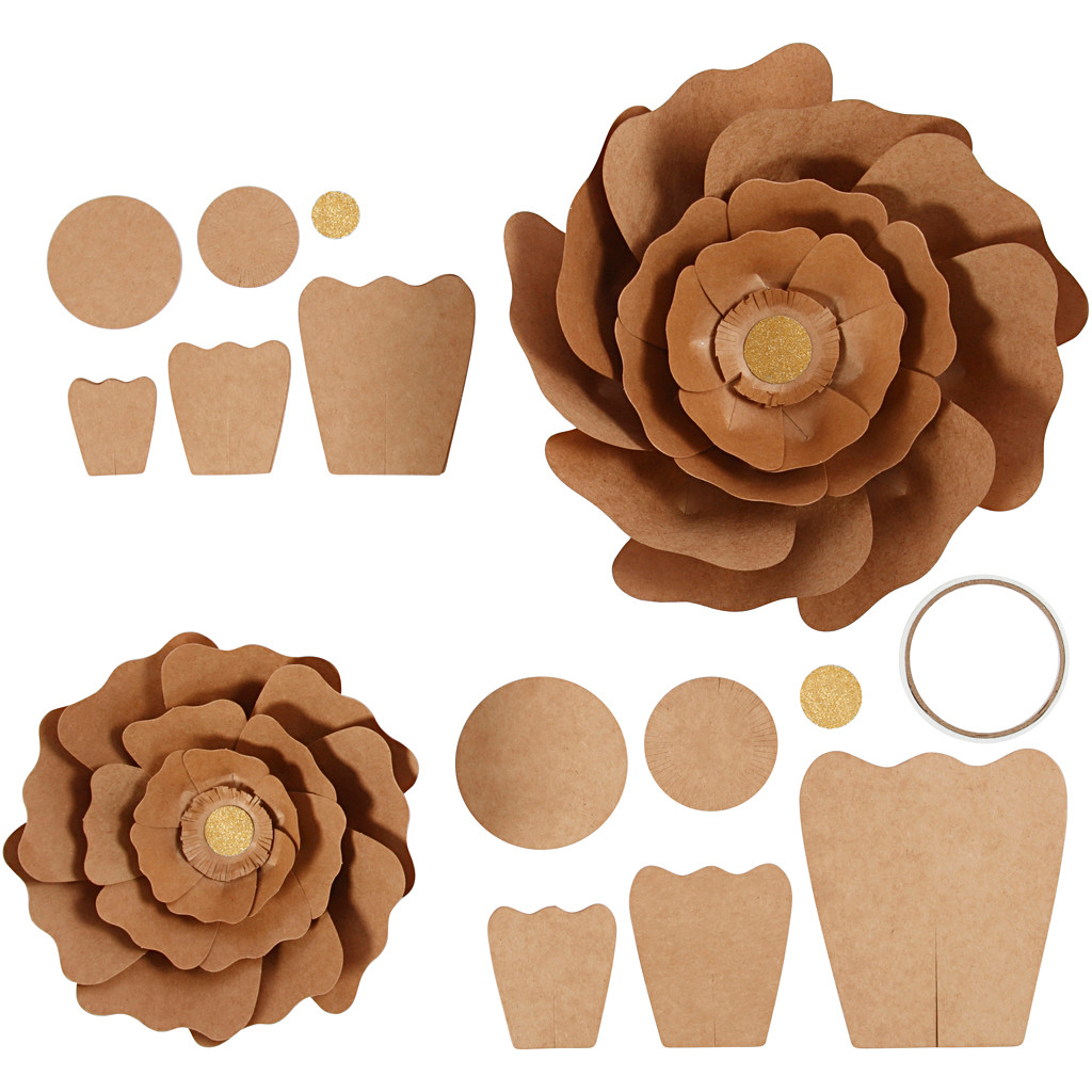 Papirblomster, natur, diam. 15+25 cm, 2stk.