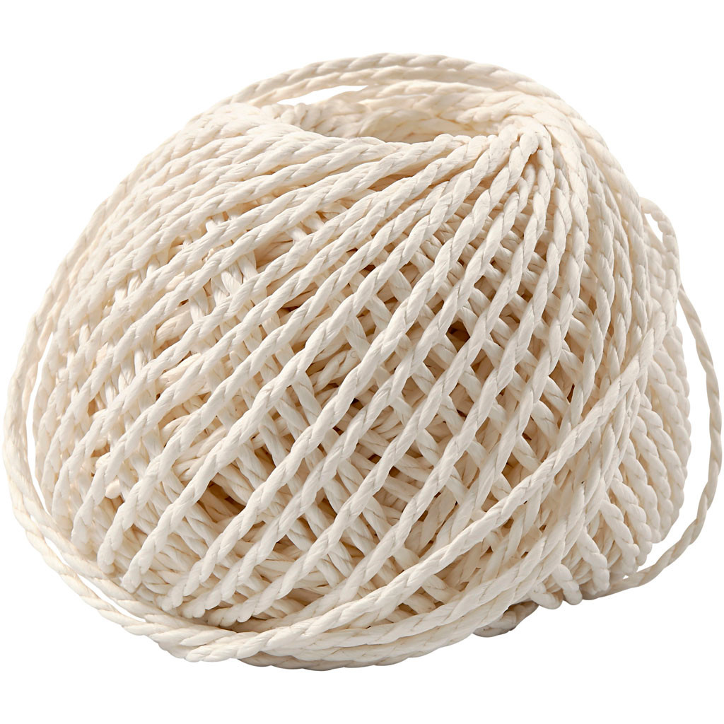 Papirgarn tykkelse 2,5-3 mm cirka 42 meter hvid | 150 gram