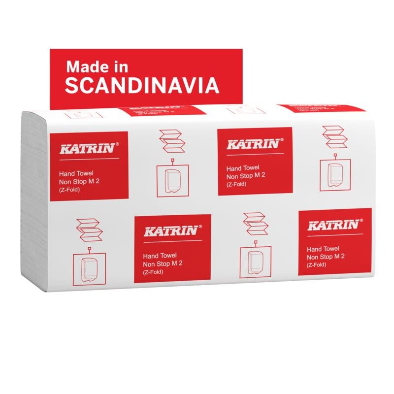 Papirhåndklæder ark, Katrin, Classic, 2 lag, hvid, 203mmx240mm, kasse a 3000 stk