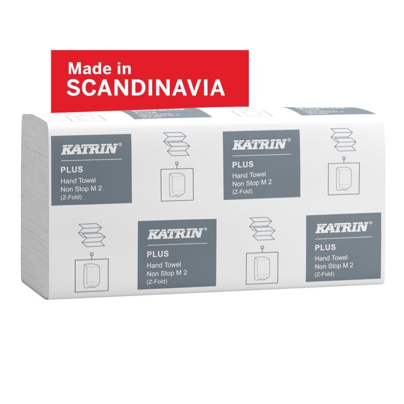 Papirhåndklæder ark, Katrin, Plus, 2 lag, hvid, 203mmx240mm, kasse a 2400 stk