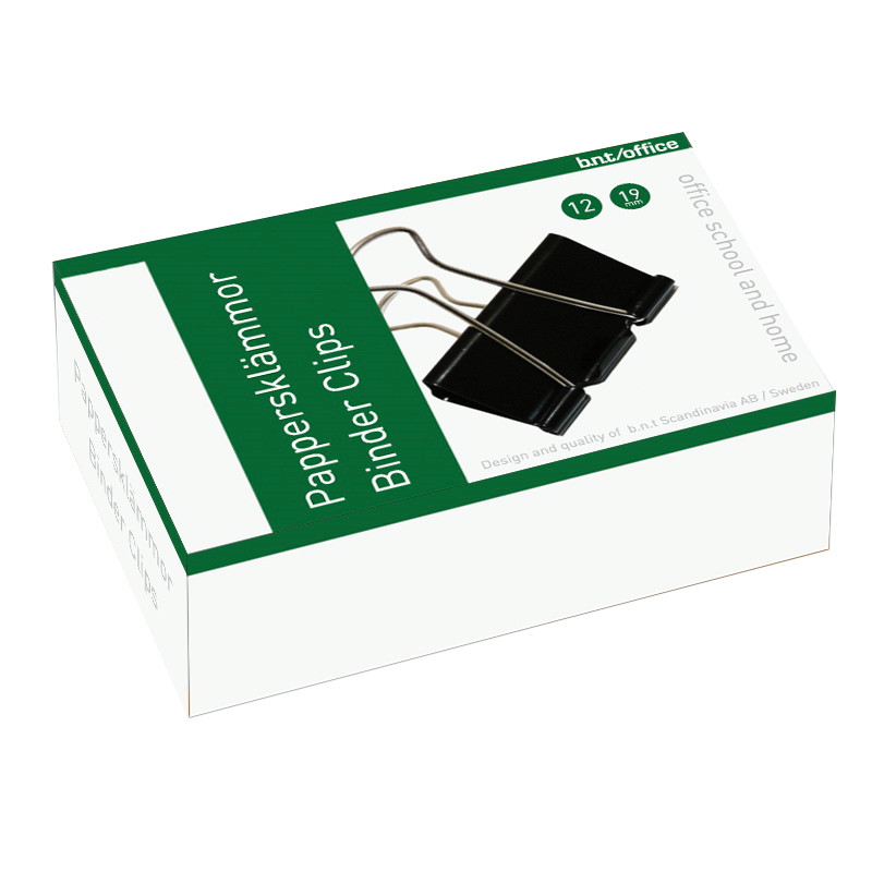 Papirklemme Foldback - BNT 19 mm Sort - 12 stk