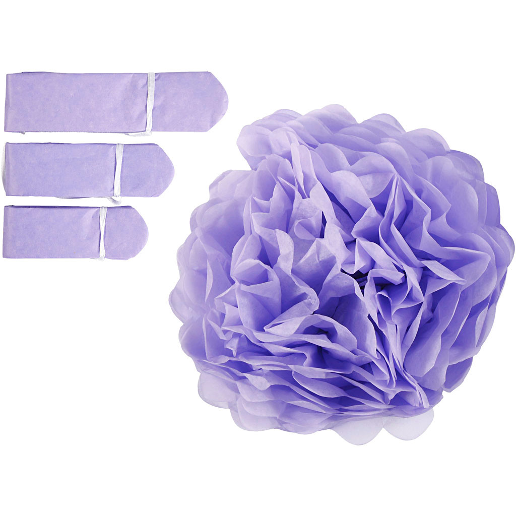 Papirpomponer - Lilla - 20/24/30 cm - 3 stk.