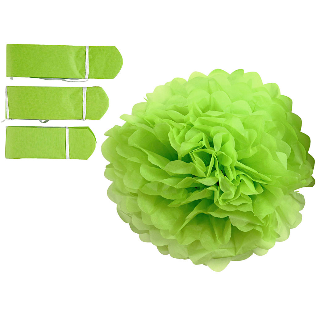 Papirpomponer diameter 20 + 24 + 30 cm 16 gram lime grøn | 3 stk.