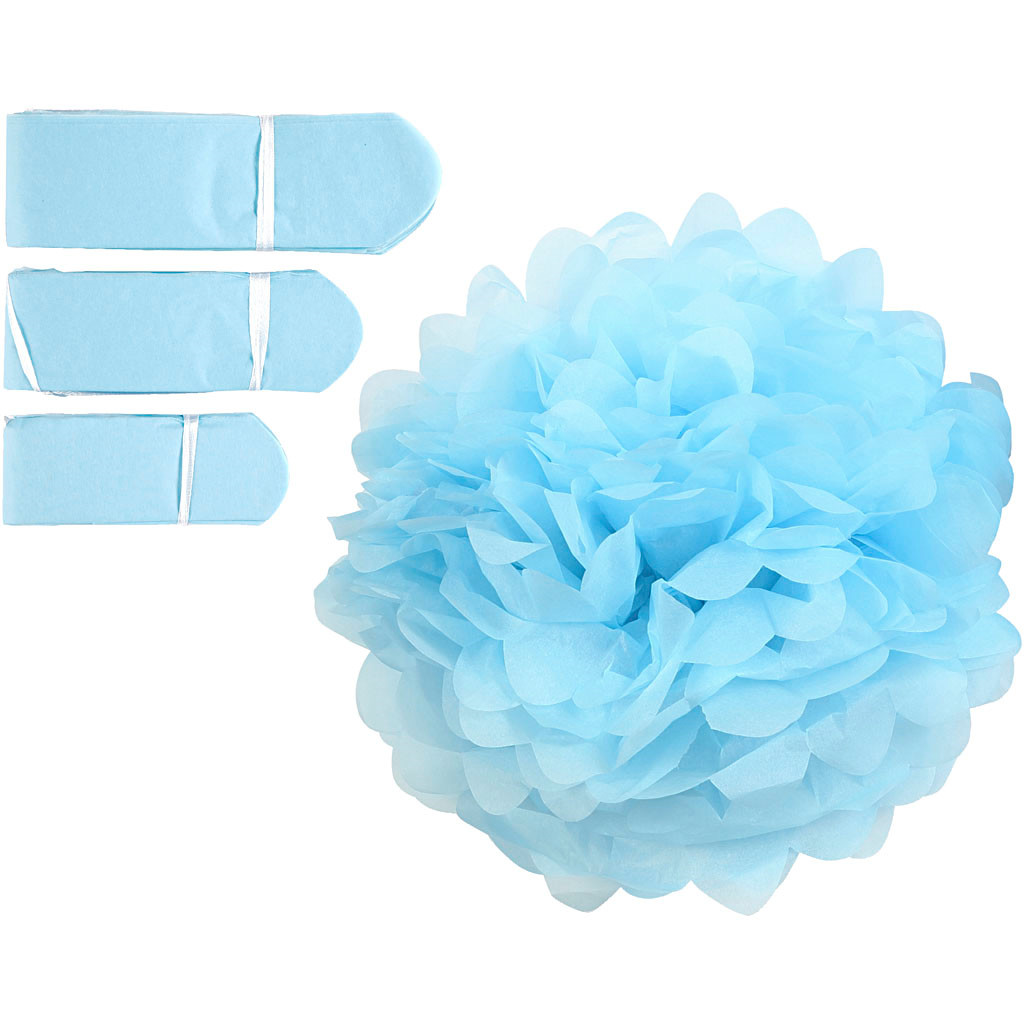 Papirpomponer diameter 20 + 24 + 30 cm 16 gram lys turkis | 3 stk.