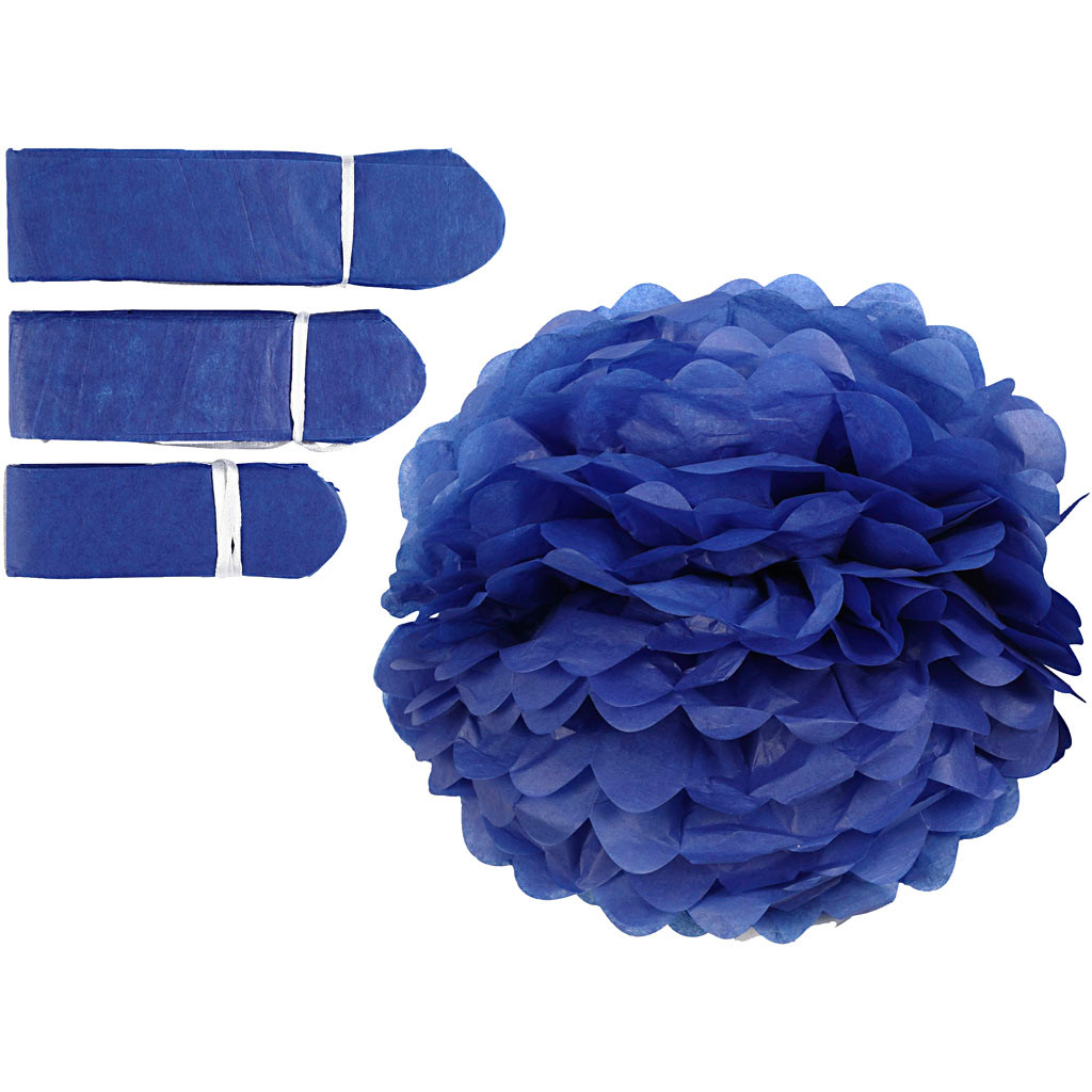 Papirpomponer diameter 20 + 24 + 30 cm 16 gram mørk blå | 3 stk.