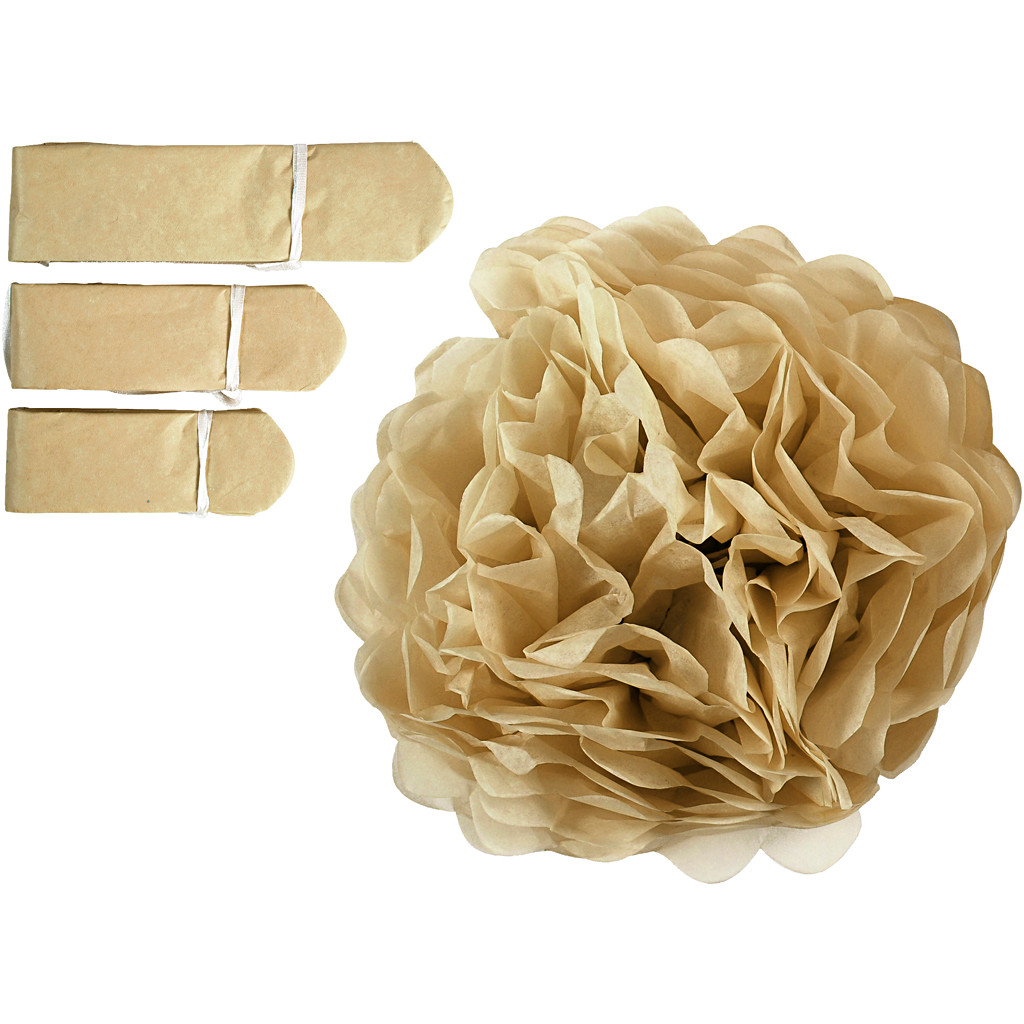 Papirpomponer, guld, diam. 20+24+30 cm, 16 g, 3stk.