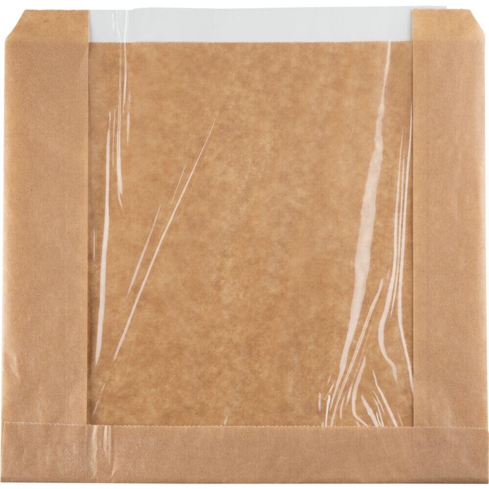 Papirspose med rude PE 215x210mm 32+10 g-m2 brun 140 mm - 1000 stk